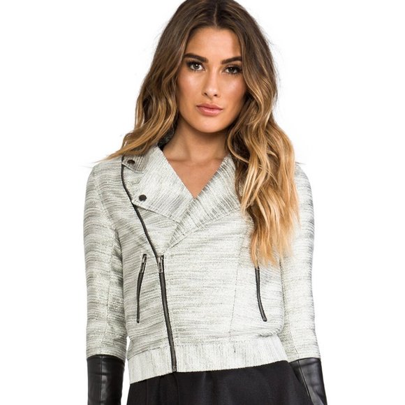 NWT Minkpink Silver Fox Motorcycle Style Jacket, Faux Leather Accents, Small - Picture 1 of 14